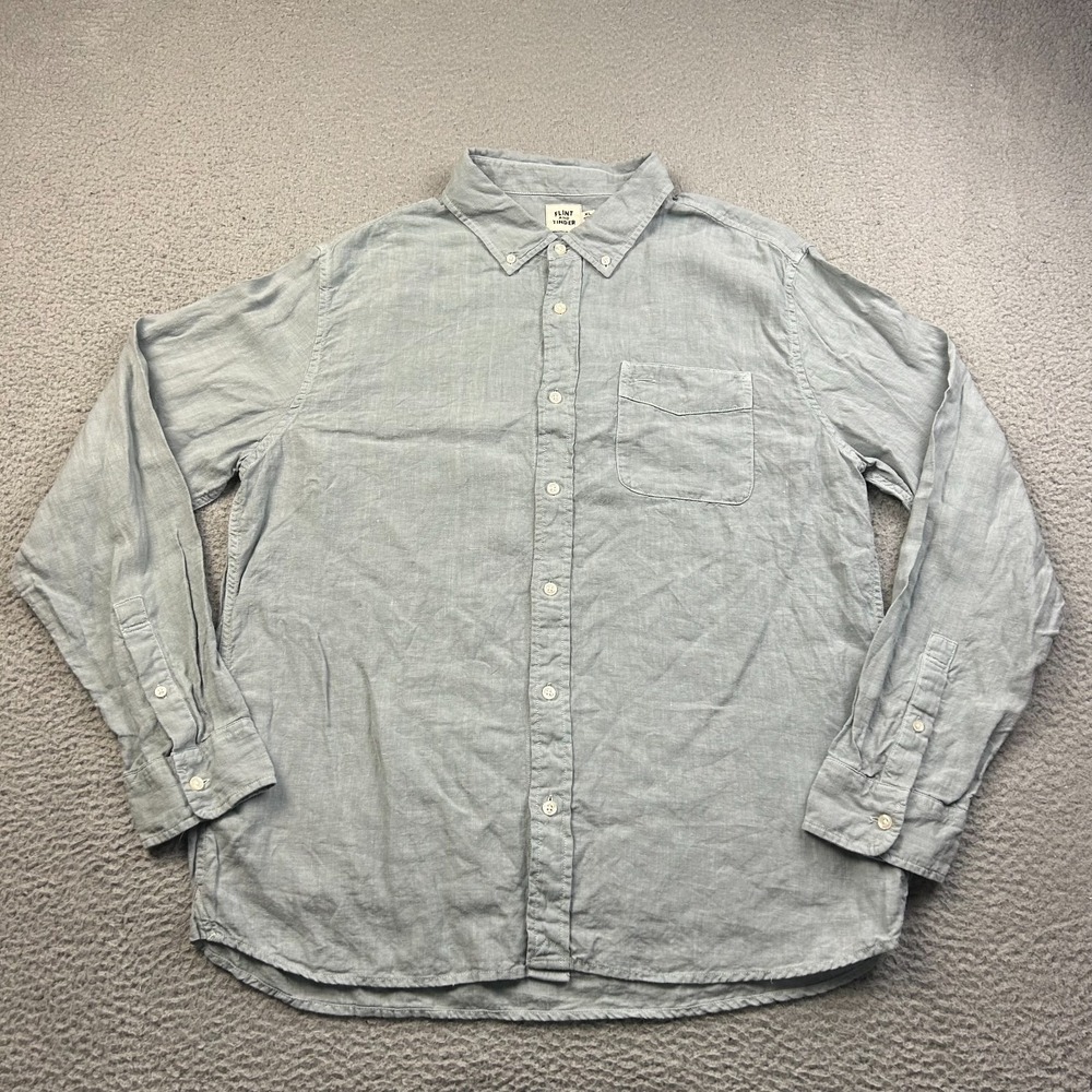 Flint And Tinder Linen Shirt Mens XL Gray Classic Fit Button Up Huckberry